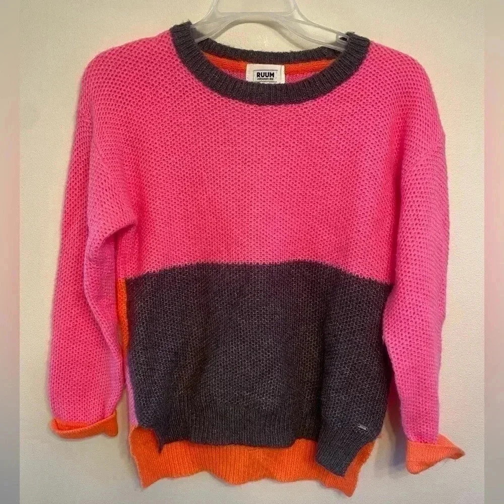 RUUM Girls Neon two-tone Striped sweater size 12